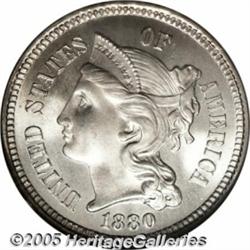 1880 3CN MS67 NGC. A scarce and desirable year fo