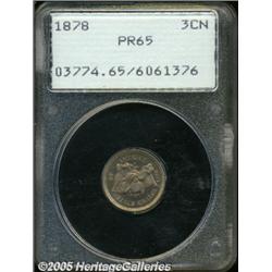 1878 3CN PR65 PCGS. Scarce, proof-only date with 