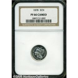1878 3CN PR66 Cameo NGC. Sharply struck and unton