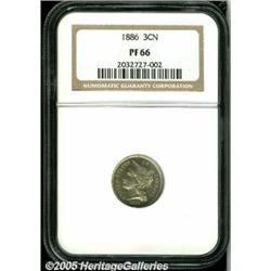 1886 3CN PR66 NGC. Lime and rose hues adorn this 