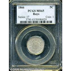 1866 5C Rays MS65 PCGS. Creamy golden-gray color 