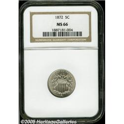 1872 5C MS66 NGC. Bright nickel-gray surfaces rev