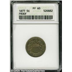 1877 5C PR60 ANACS. Gold and lime hues visit this