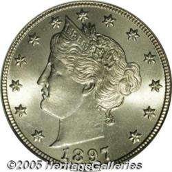 1897 5C MS66 PCGS. A flashy, lustrous Gem with an