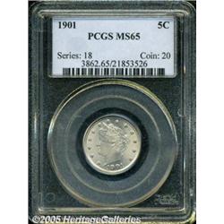 1901 5C MS65 PCGS. Adequately struck, with nickel