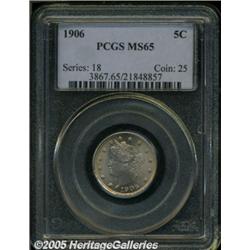 1906 5C MS65 PCGS. Sharply struck and highly lust