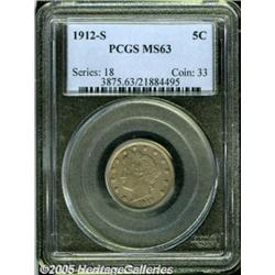 1912-S 5C MS63 PCGS. Softly struck and lightly to