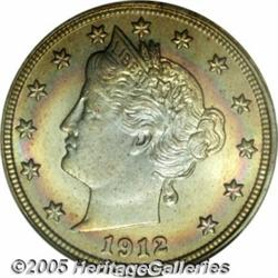 1912-S 5C MS64 NGC. Bands of crimson-magenta, pur