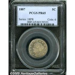 1887 5C PR65 PCGS. Variegated orange and plum pat