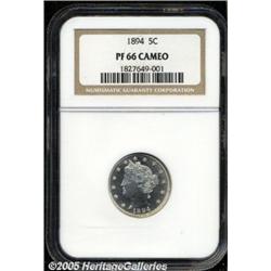 1894 5C PR66 Cameo NGC. The crossbar of the 4 in 