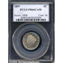 1897 5C PR66 Cameo PCGS. Milky lilac and gold col