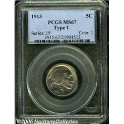 1913 5C Type One MS67 PCGS. Golden-brown and lila