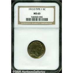 1913-S 5C Type One MS65 NGC. Vivid ruby-red, gold
