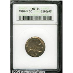 1928-S 5C MS64 ANACS. Well struck, from mildly cl