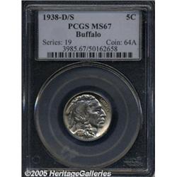 1938-D/S 5C MS67 PCGS. Touches of light gold colo
