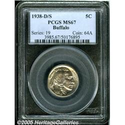 1938-D/S 5C MS67 PCGS. FS-020.5. OMM-1. Gorgeous 