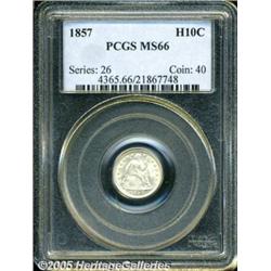 1857 H10C MS66 PCGS. This is a beautiful half dim