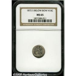 1872-S H10C Mintmark Below Bow MS65 NGC. Lustrous