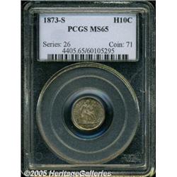 1873-S H10C MS65 PCGS. A lovely coating of speckl