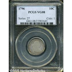 1796 10C VG8 PCGS. JR-1, R.3. The JR-1 variety is