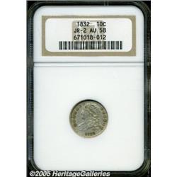 1832 10C AU58 NGC. JR-2, R.2. Hints of tan patina