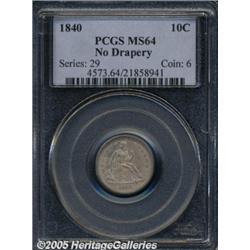 1840 10C No Drapery MS64 PCGS. Dusky olive and li