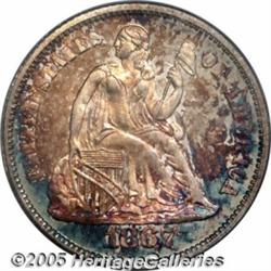 1867 10C MS67 PCGS. Variety 103. The 1867 is a we