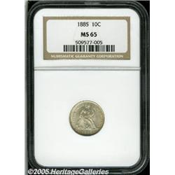 1885 10C MS65 NGC. Light gold color enriches the 