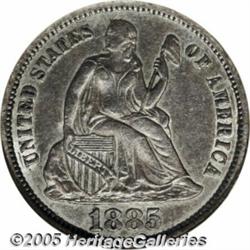 1885-S 10C AU55 NGC. A lightly toned example of t