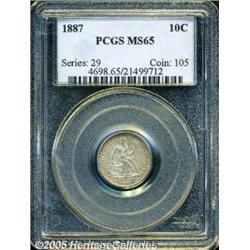 1887 10C MS65 PCGS. Gray-gold patination bathes l