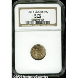1891-S 10C Large over Small S MS64 NGC. FS-007, F