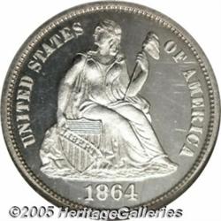 1864 10C PR66 Cameo NGC. A sparkling white coin t