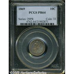1869 10C PR64 PCGS. Moderately toned in smoky-gol