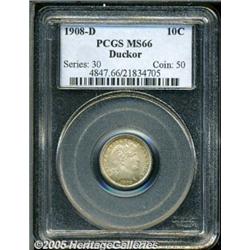 1908-D 10C MS66 PCGS. Ex: Duckor Collection. Well