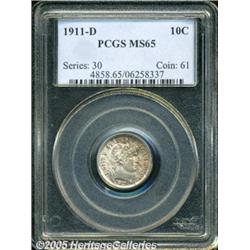 1911-D 10C MS65 PCGS. Ice-blue and gold-tan patin
