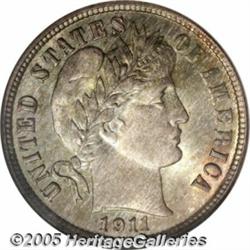 1911-D 10C MS67 NGC. A lovely toned example of th