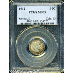 1912 10C MS65 PCGS. Golden-brown and light green 