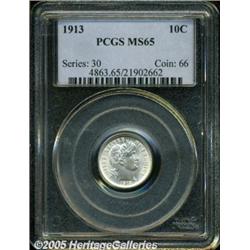 1913 10C MS65 PCGS. Bright and frosty, both sides