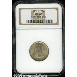 1875-S 20C MS63 NGC. Softly struck on a few of th