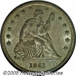1841 25C MS64 NGC. This satiny near-Gem offers du