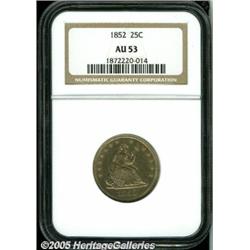 1852 25C AU53 NGC. Golden-gray surfaces reveal lu