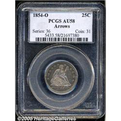 1854-O 25C Arrows AU58 PCGS. Deep, original patin