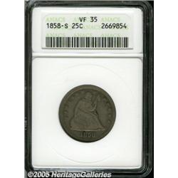1858-S 25C VF35 ANACS. Medium gray patina and rem