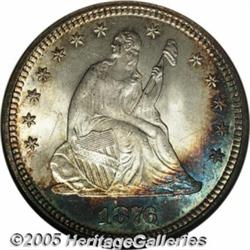 1876 25C MS67 NGC. Briggs 1-A. Bands of navy-bl 1