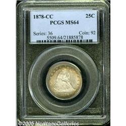 1878-CC 25C MS64 PCGS. Russet and electric-blue p