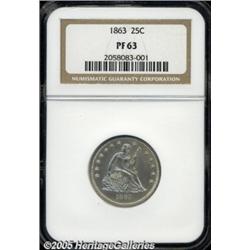 1863 25C PR63 NGC. Well struck with deep, watery 