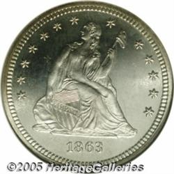 1863 25C PR66 Cameo NGC. A razor-sharp premium Ge