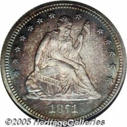 1871 25C PR65 NGC. Toned with picture perfect dee