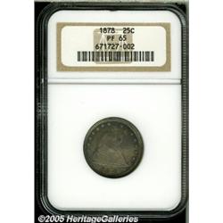 1878 25C PR65 NGC. Magenta and cobalt-blue toning