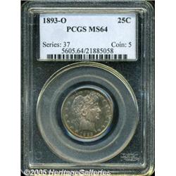 1893-O 25C MS64 PCGS. Ocean-blue and ruby-red pat